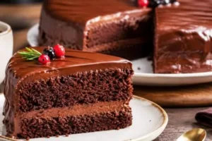 Пышный шоколадный торт со сметанным кремом и глазурью