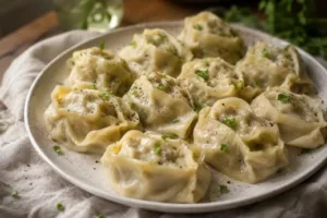 Домашние манты с говядиной и луком на тонком тесте